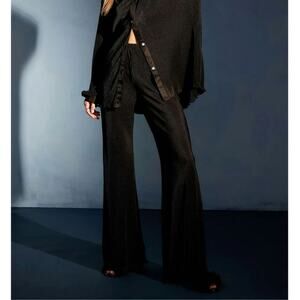 Sleeper Black Origami Pleated Plisse Satin Flared Ruffle Pyjama Pants Large